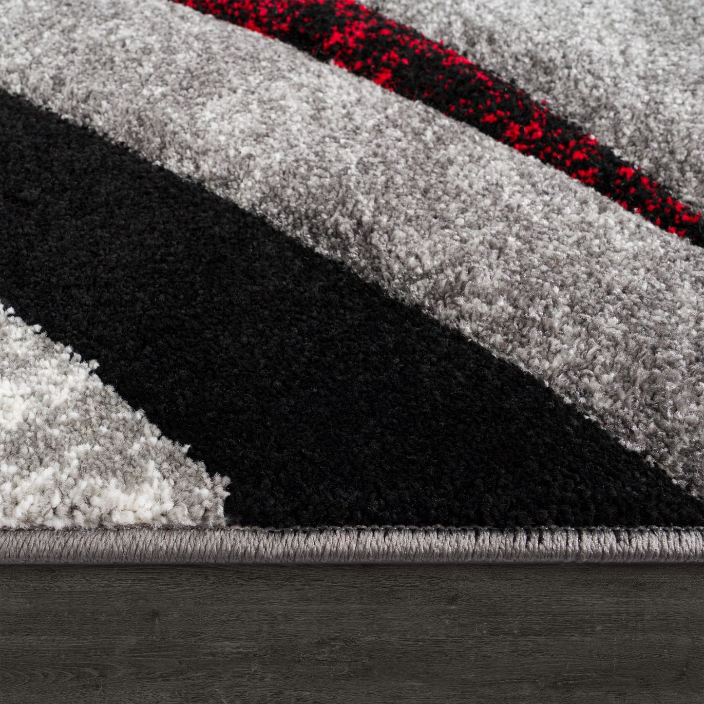 Gray Red Interior Rug Soft Pile Jute Backing