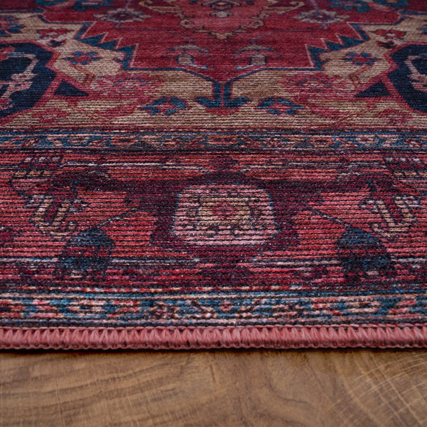 Red Interior Rug Smooth Surface Cotton Backing