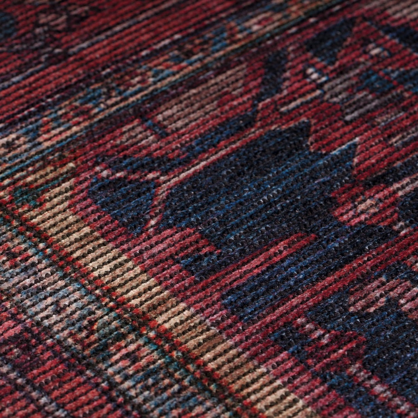 Red Interior Rug Smooth Surface Cotton Backing