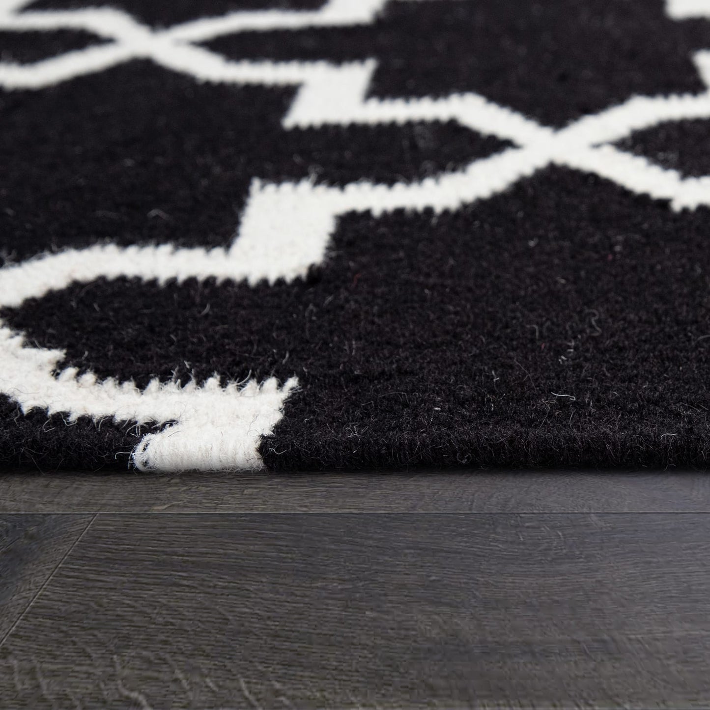 Luxurious Black Wool-Cotton Indoor Rug
