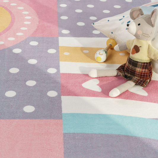 Colorful Indoor Rug with Secure Felt Backing and Soft Pile