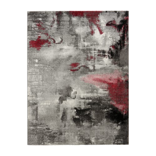 Grey-Red Interior Rug with Soft Polypropylene Pile