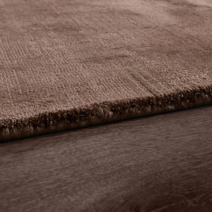 Brown Viscose Area Rug with Cotton Backing and Smooth 8mm Pile