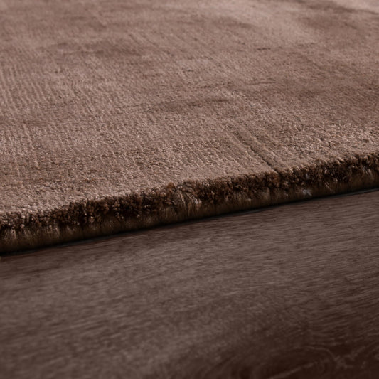 Brown Viscose Area Rug with Cotton Backing and Smooth 8mm Pile