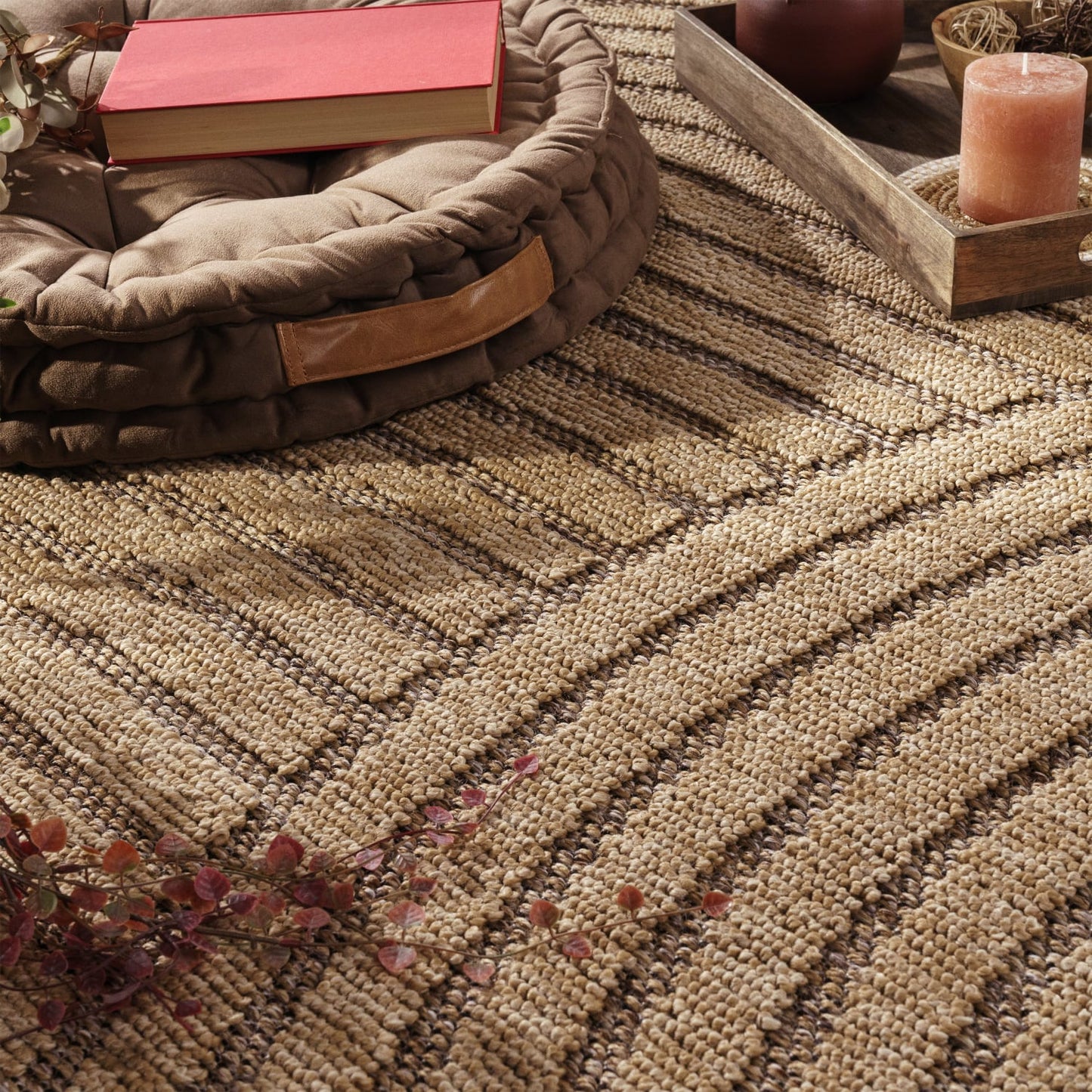 Beige Indoor Outdoor Area Rug with 7mm Pile  Durable & Versatile