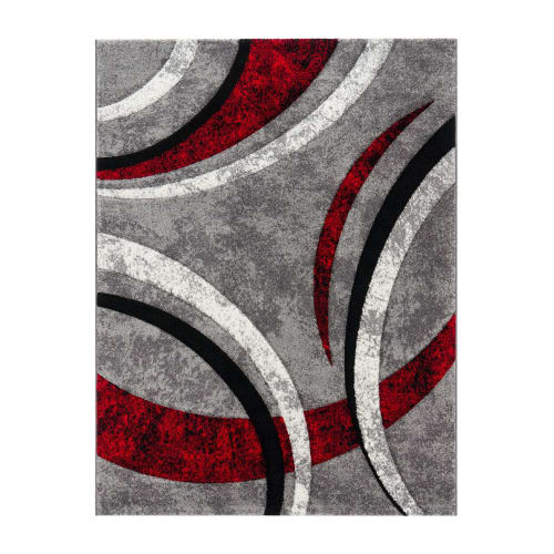 Gray Red Interior Rug Soft Pile Jute Backing