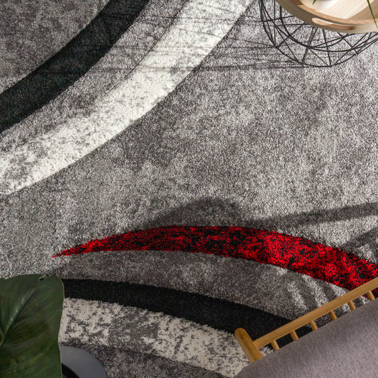 Gray Red Interior Rug Soft Pile Jute Backing