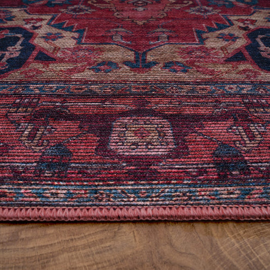 Red Interior Rug Smooth Surface Cotton Backing