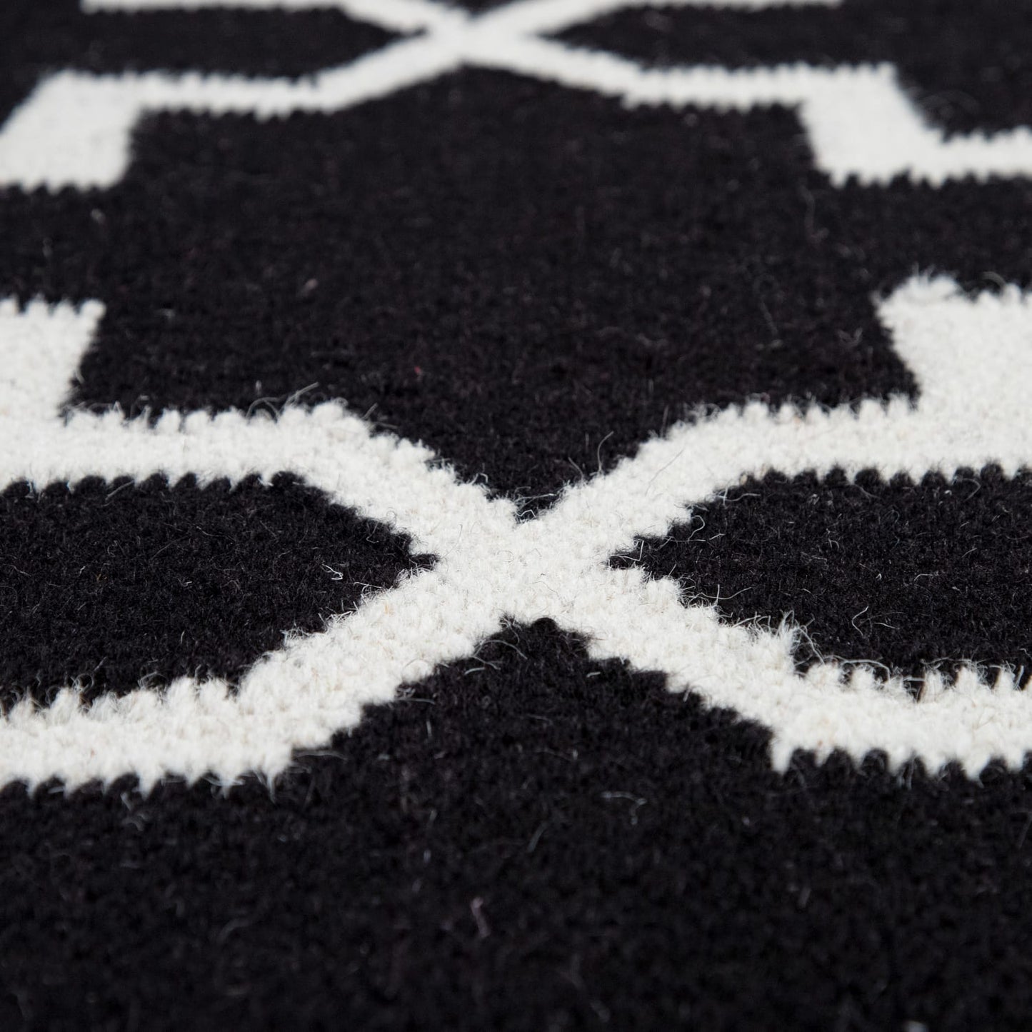Luxurious Black Wool-Cotton Indoor Rug