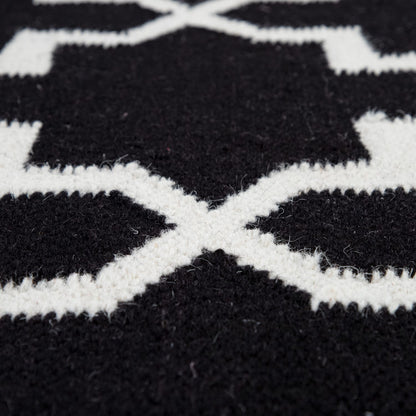 Luxurious Black Wool-Cotton Indoor Rug