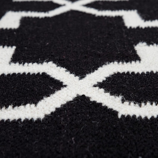 Luxurious Black Wool-Cotton Indoor Rug