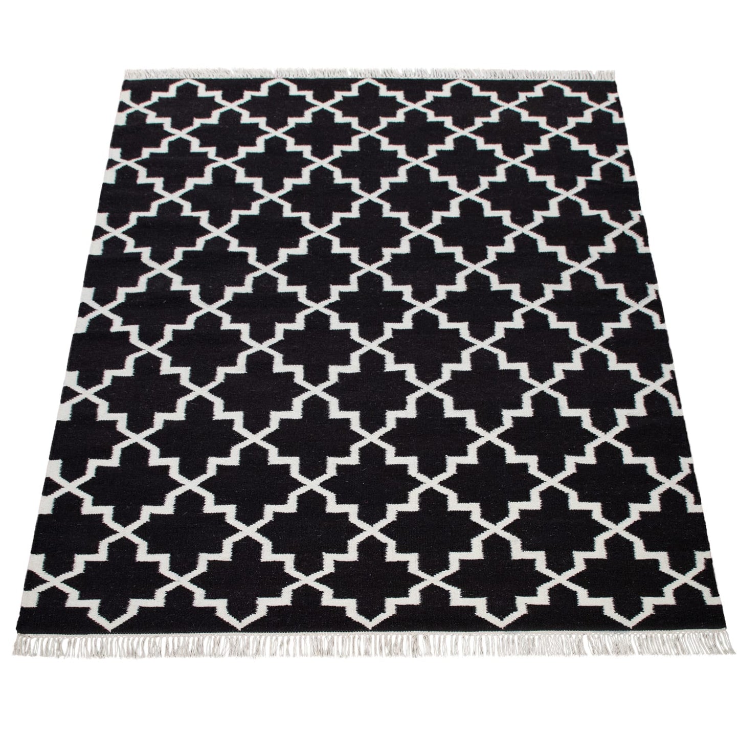 Luxurious Black Wool-Cotton Indoor Rug