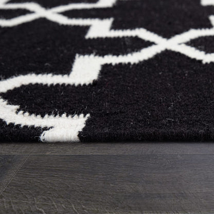 Luxurious Black Wool-Cotton Indoor Rug