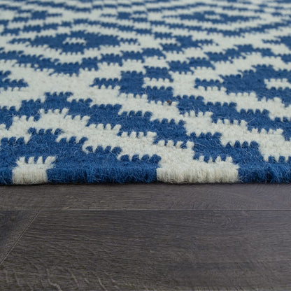 Handmade Blue-White Wool Cotton Indoor Rug