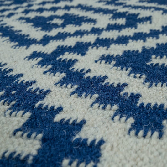 Handmade Blue-White Wool Cotton Indoor Rug