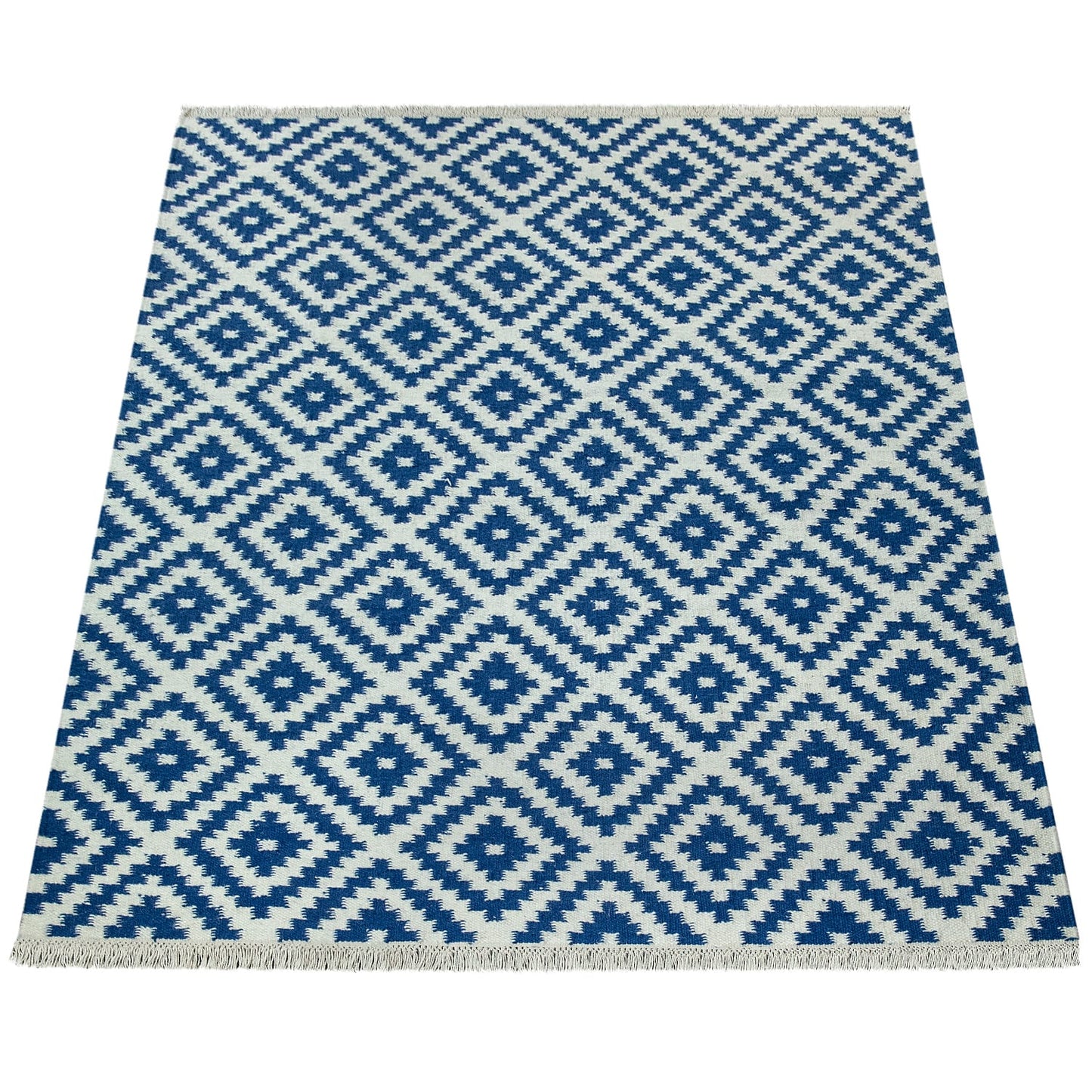 Handmade Blue-White Wool Cotton Indoor Rug