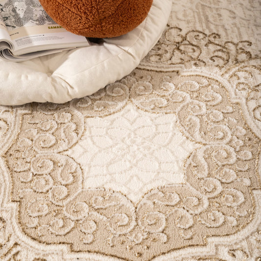 Elegant Beige Indoor Rug with Soft Pile